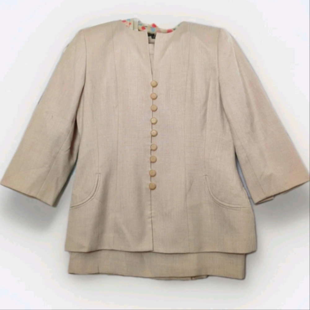 SAG HARBOR 3 Pcs $160 Birmingham Ivory  (3 Pc) Skirt & Blazer Suit w/Scarf  Sz 8